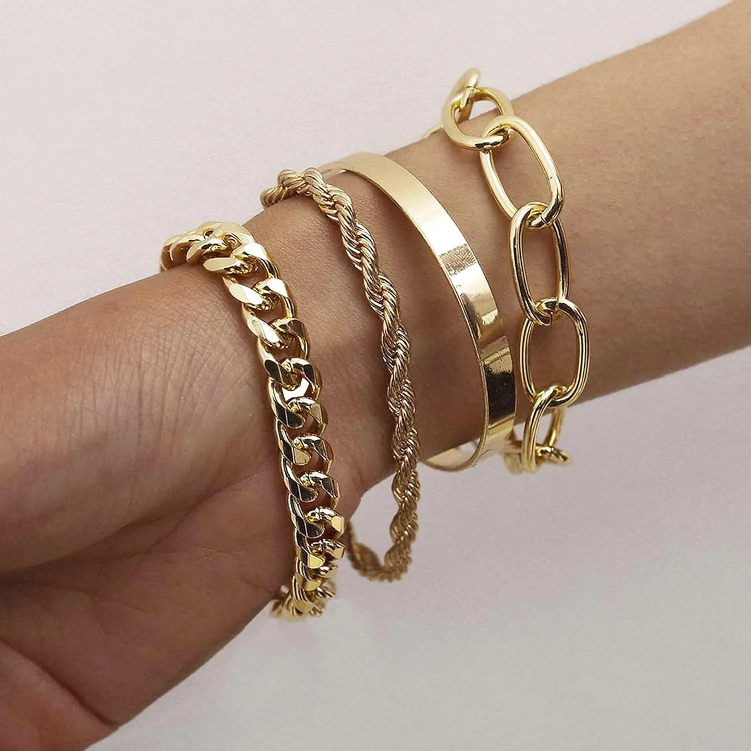 Long tiantian Gold Bracelet Stack Chunky Gold Bracelet for Women Dainty Gold Bracelets Pulseras Para Mujer Chain Link Stackable Bracelets for Women Gold Jewelry