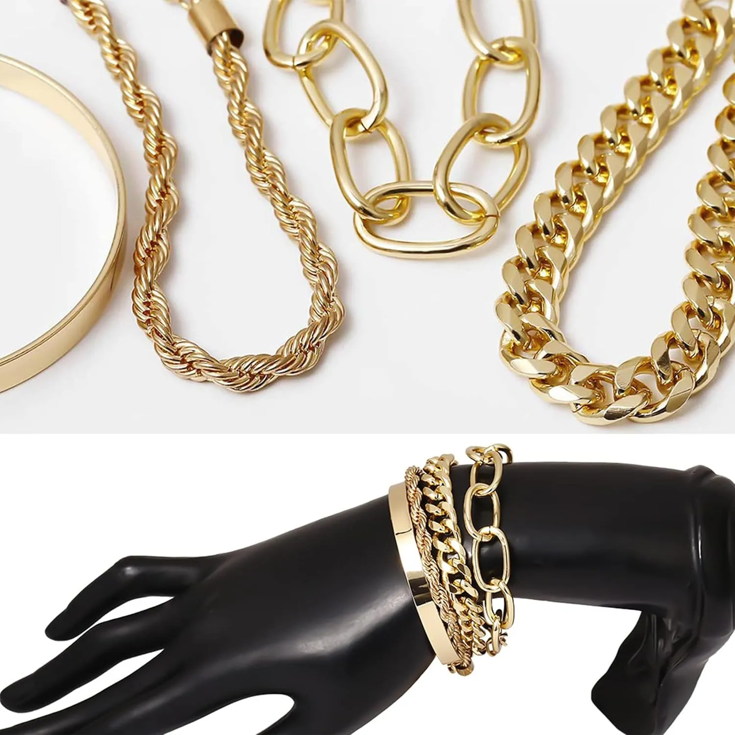 Long tiantian Gold Bracelet Stack Chunky Gold Bracelet for Women Dainty Gold Bracelets Pulseras Para Mujer Chain Link Stackable Bracelets for Women Gold Jewelry