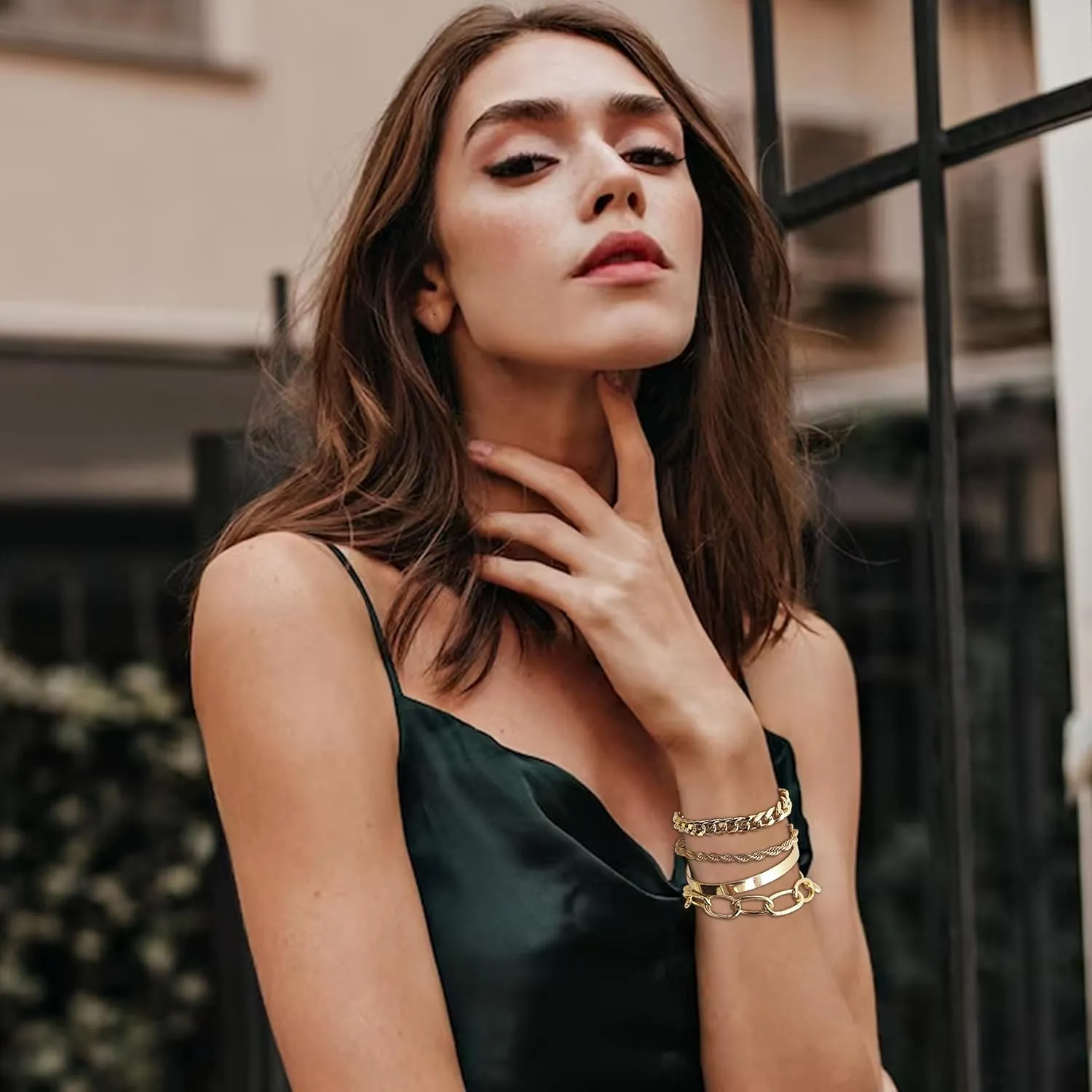 Long tiantian Gold Bracelet Stack Chunky Gold Bracelet for Women Dainty Gold Bracelets Pulseras Para Mujer Chain Link Stackable Bracelets for Women Gold Jewelry