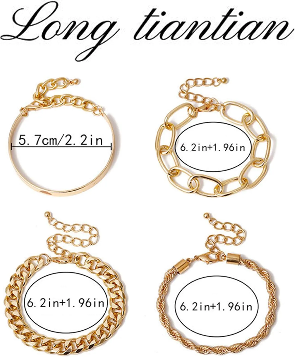 Long tiantian Gold Bracelet Stack Chunky Gold Bracelet for Women Dainty Gold Bracelets Pulseras Para Mujer Chain Link Stackable Bracelets for Women Gold Jewelry