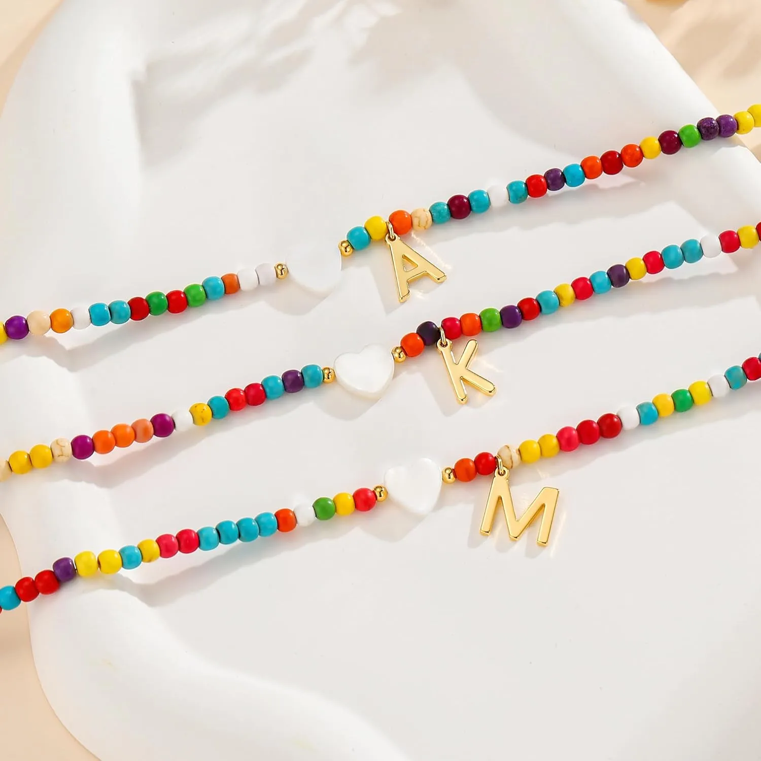 M MOOHAM Colorful Ankle Bracelets for Women - Cute Beaded Initial Ankle Bracelet Bohemian Anklets,Simple Charm Anklets, Jewelry Gifts for Women Birthday Ideas