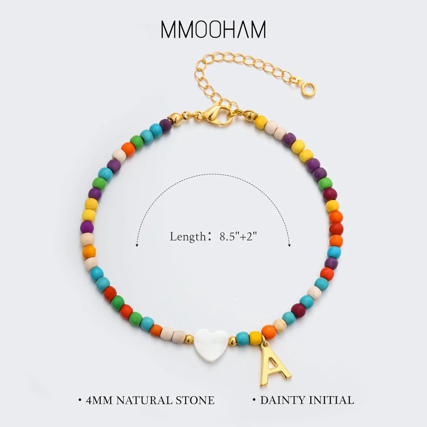M MOOHAM Colorful Ankle Bracelets for Women - Cute Beaded Initial Ankle Bracelet Bohemian Anklets,Simple Charm Anklets, Jewelry Gifts for Women Birthday Ideas