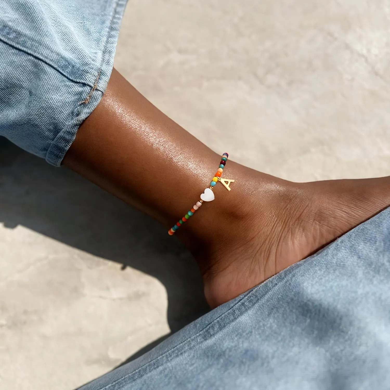 M MOOHAM Colorful Ankle Bracelets for Women - Cute Beaded Initial Ankle Bracelet Bohemian Anklets,Simple Charm Anklets, Jewelry Gifts for Women Birthday Ideas
