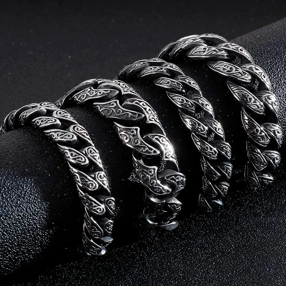 Massive Heavy Stainless Steel Bracelet For Men Men's Link Chain Bracelets Metal Bangles Armband Hand Jewelry Gifts For Boyfriend (Style 1 18MM Wide-20cm)
