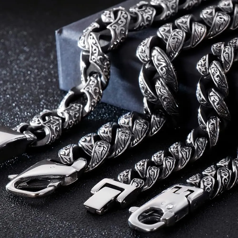Massive Heavy Stainless Steel Bracelet For Men Men's Link Chain Bracelets Metal Bangles Armband Hand Jewelry Gifts For Boyfriend (Style 1 18MM Wide-20cm)