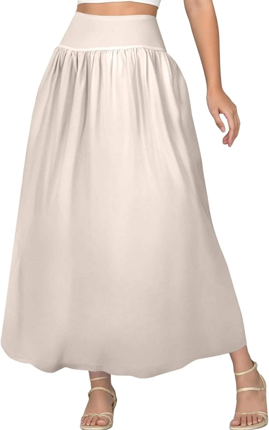 Maxi Bubble Skirts for Women Elastic High Waisted A Line Pleated Skirt Trendy Summer Flowy Long Skirt with Pockets