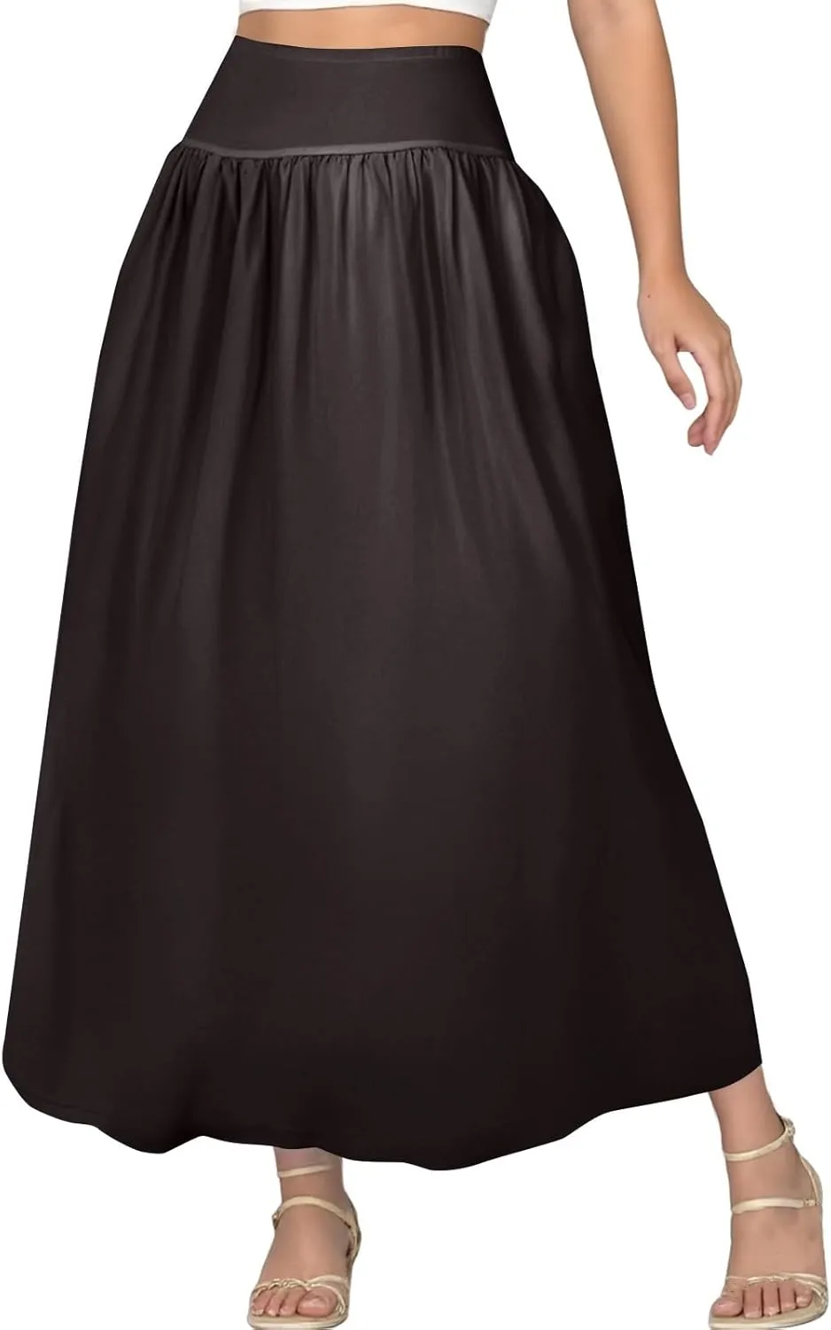 Maxi Bubble Skirts for Women Elastic High Waisted A Line Pleated Skirt Trendy Summer Flowy Long Skirt with Pockets