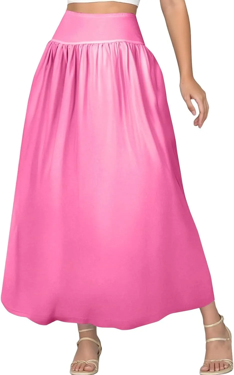 Maxi Bubble Skirts for Women Elastic High Waisted A Line Pleated Skirt Trendy Summer Flowy Long Skirt with Pockets
