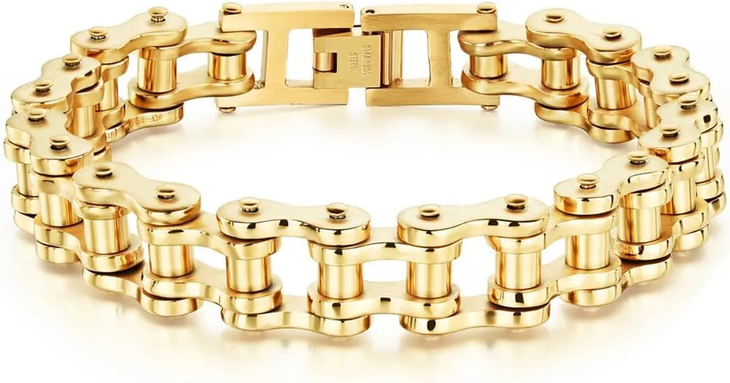 Men's Bicycle Bike Rocker Link Manly Motorcycle Chain Bracelets Fathers Day Stainless Steel Wide Masculine Bangle Wristband, 8.38 inches