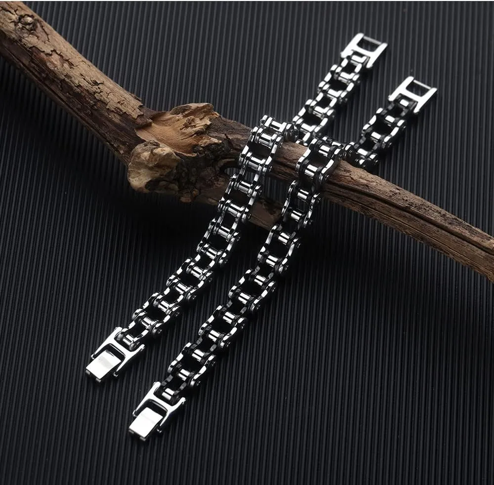 Men's Bicycle Bike Rocker Link Manly Motorcycle Chain Bracelets Fathers Day Stainless Steel Wide Masculine Bangle Wristband, 8.38 inches