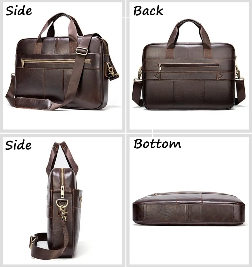 Mens Laptop Briefcase Top Leather Wear Resistant Business Satchel Computer Bag Fits 14 Inch Laptop