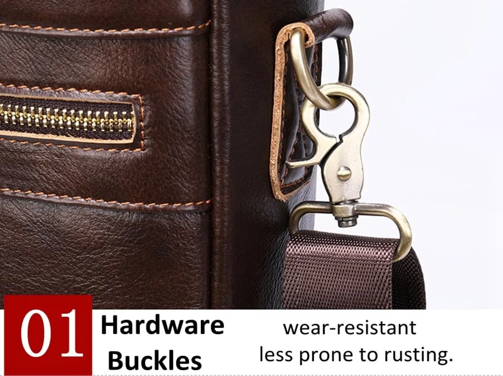 Mens Laptop Briefcase Top Leather Wear Resistant Business Satchel Computer Bag Fits 14 Inch Laptop
