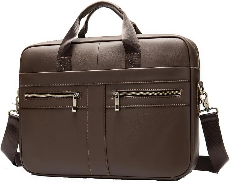 Mens Laptop Briefcase Top Leather Wear Resistant Business Satchel Computer Bag Fits 14 Inch Laptop