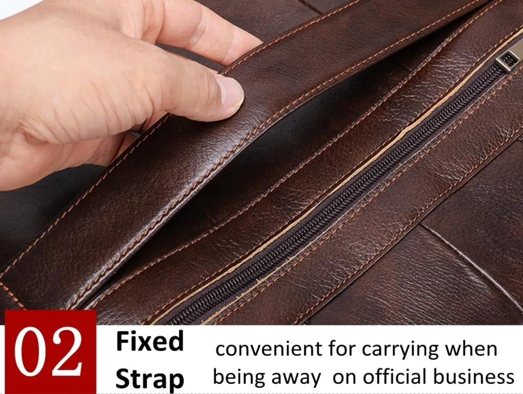 Mens Laptop Briefcase Top Leather Wear Resistant Business Satchel Computer Bag Fits 14 Inch Laptop