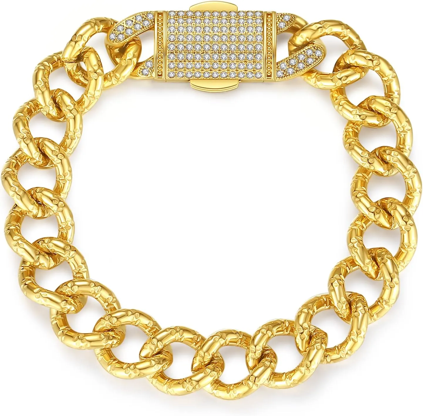 Miami Cuban Link Chain Bracelet for Men,13mm Stainless Steel Chunky Bracelet with Czech Rhinestone, 8inch 9inch