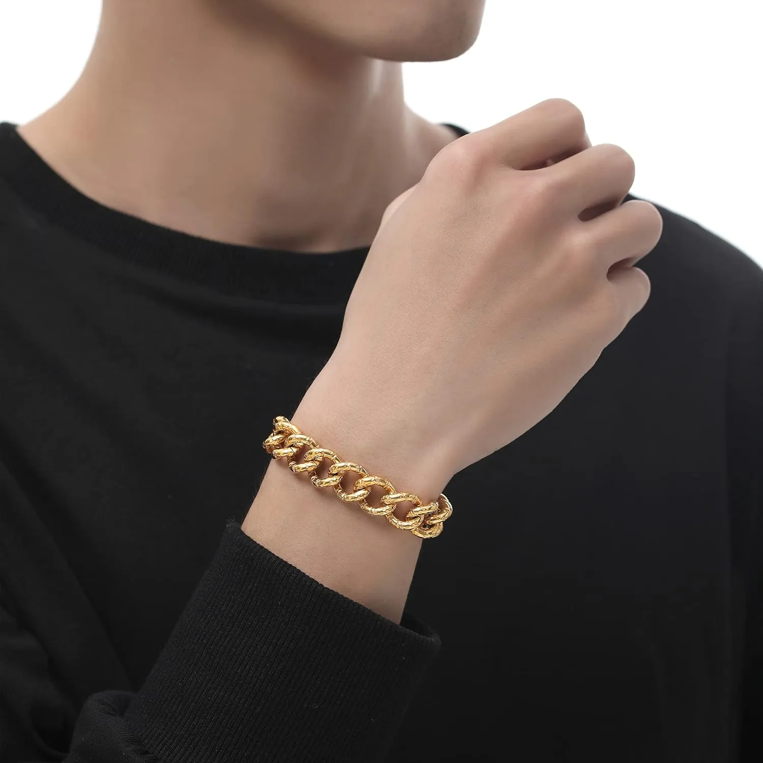 Miami Cuban Link Chain Bracelet for Men,13mm Stainless Steel Chunky Bracelet with Czech Rhinestone, 8inch 9inch