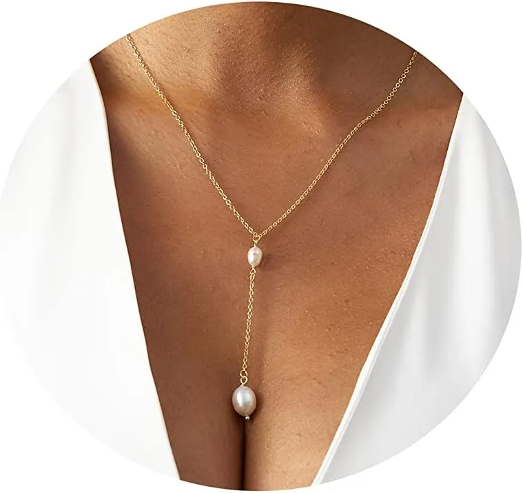 MIDEEO CZ Round Drop Y Necklace for Women 18K Gold Plated Dainty Cubic Zirconia Cut CZ Lariat Y-Shaped Necklace Delicate Cute Simple Jewelry Gift