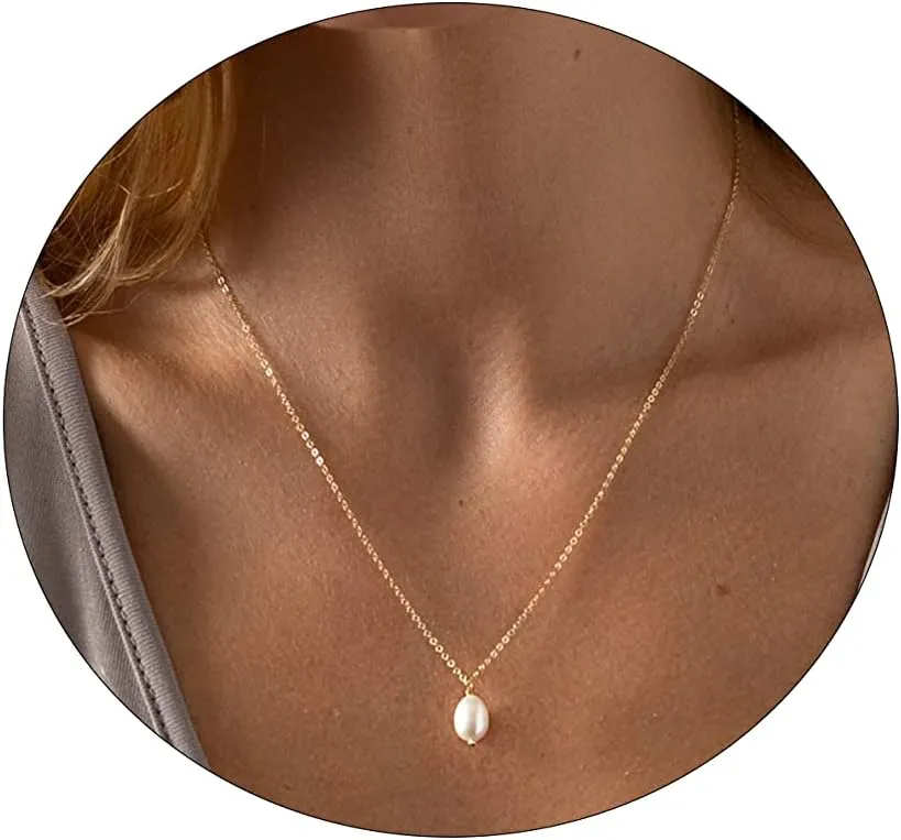MIDEEO Dainty Pearl Necklaces for Women 14K Gold Plated Pearl Necklaces Pearl Chain Necklace Exquisite Choker Jewelry Gifts