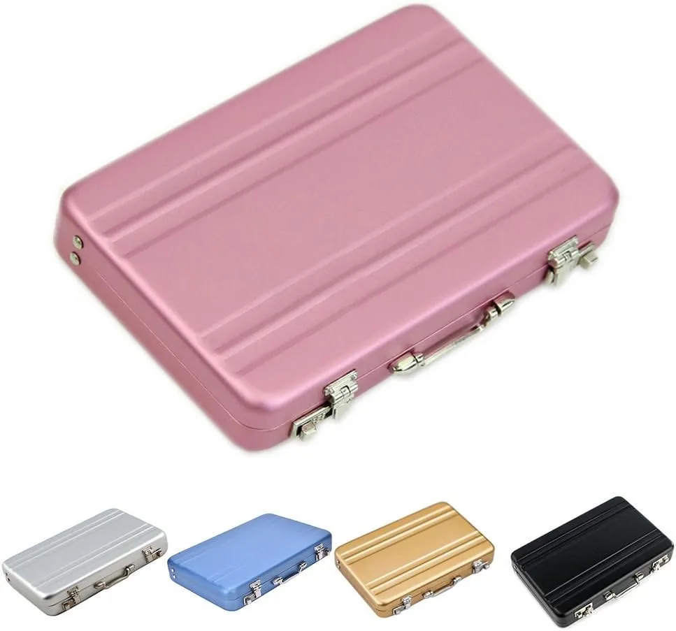 Mini Aluminum Suitcase Briefcase Card Holder Box Case Box (Black)