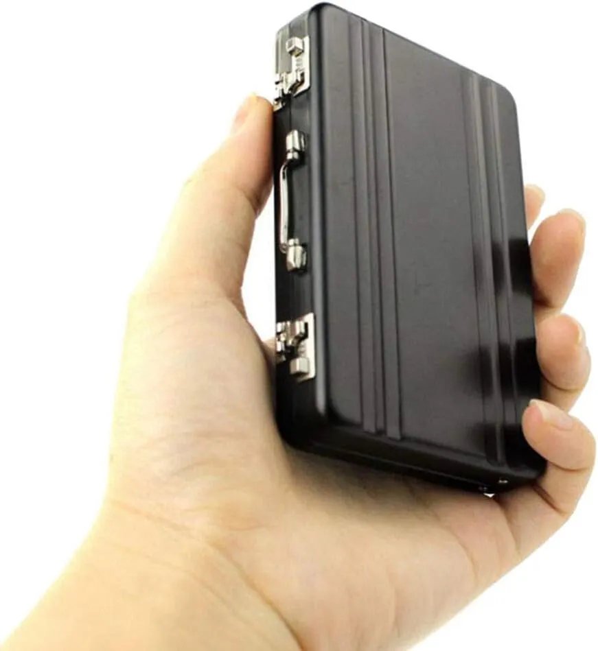 Mini Aluminum Suitcase Briefcase Card Holder Box Case Box (Black)