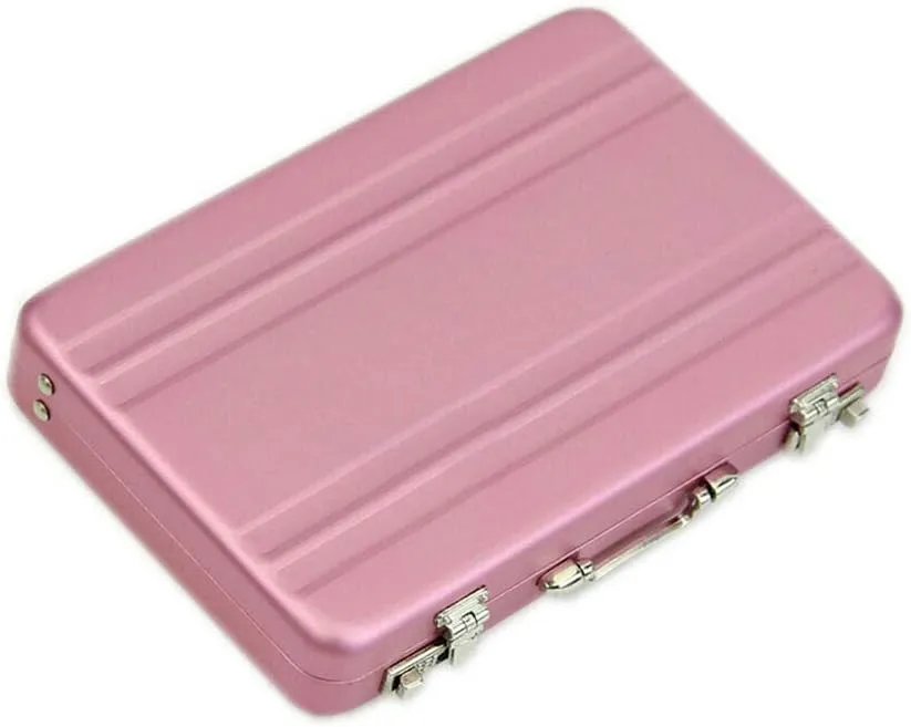 Mini Aluminum Suitcase Briefcase Card Holder Box Case Box (Pink)