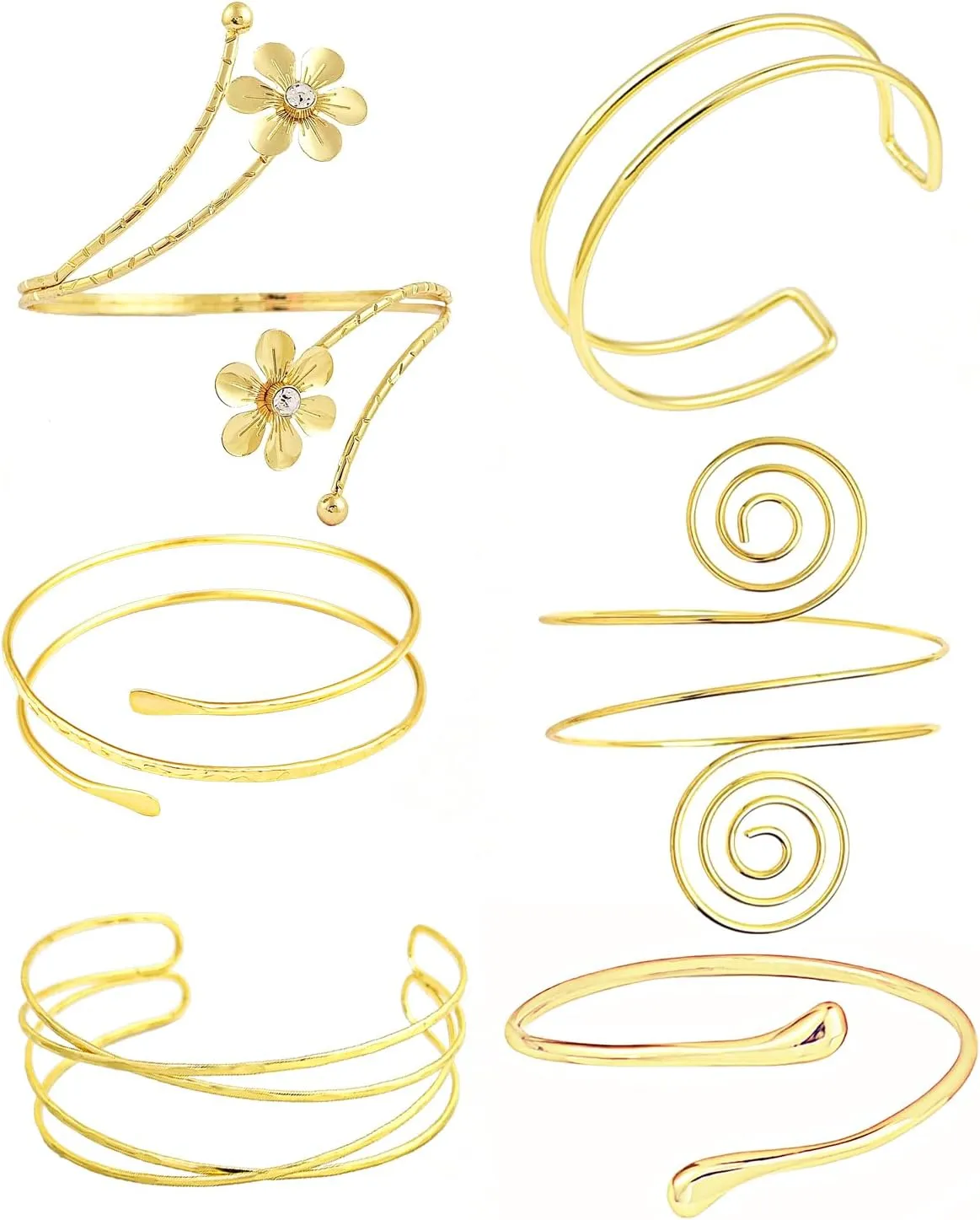 Minimalist Gold Arm Cuff Bracelet Upper Arm Band Cuff Bangle for Women Adjustable Armband Set 6 Pieces