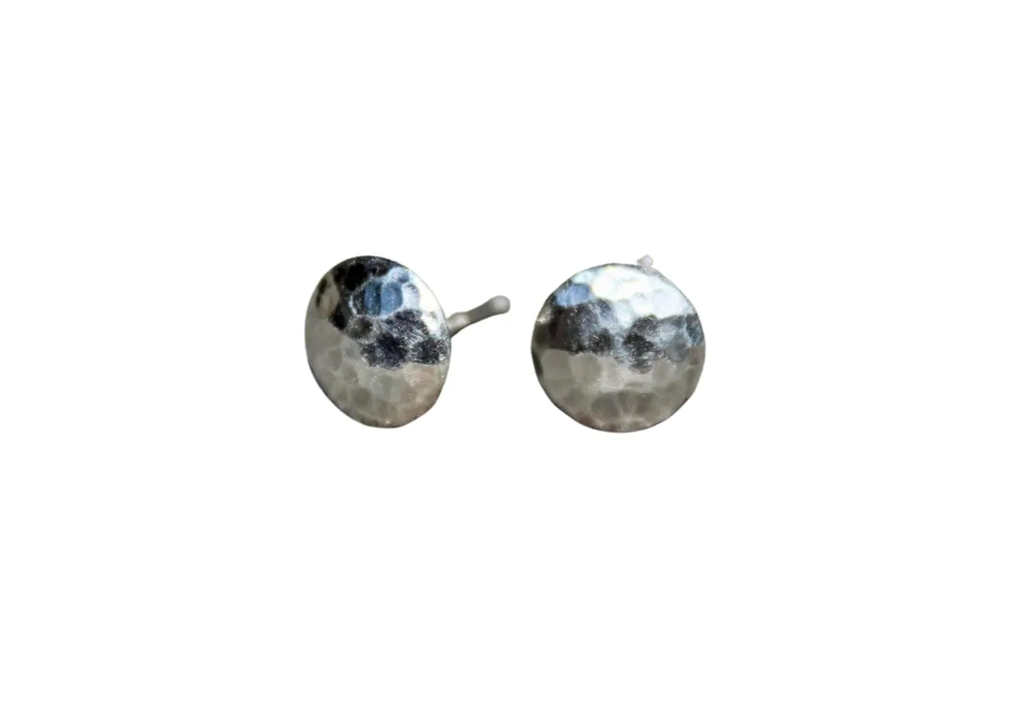 Minimalist Sterling Silver Stud Earrings, Hammered Domed Finish, Handmade in Colorado, 8mm Earrings,