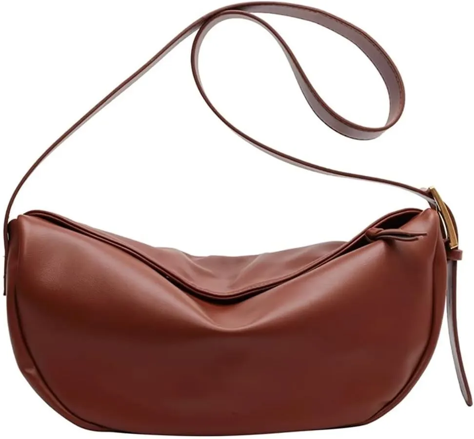 Mudono Crossbody Bag for Women Large Leather Shoulder Purse Casual Hobo Crossbody Handbag Lightweight Crescent Satchel