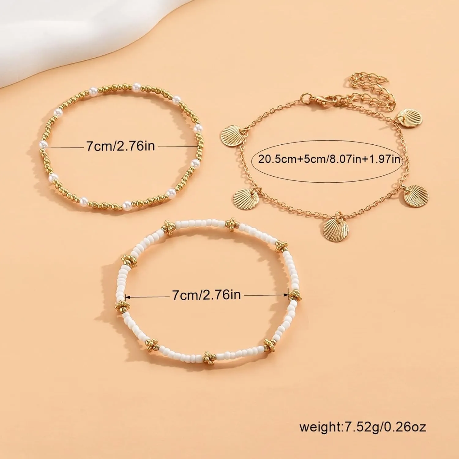 Multilayer Shell Starfish Anklets for Women, Adjustable Boho Beach Beaded Anklet Bracelets Handmade Seashell Gravel Anklet Set Waterproof Foot Jewelry
