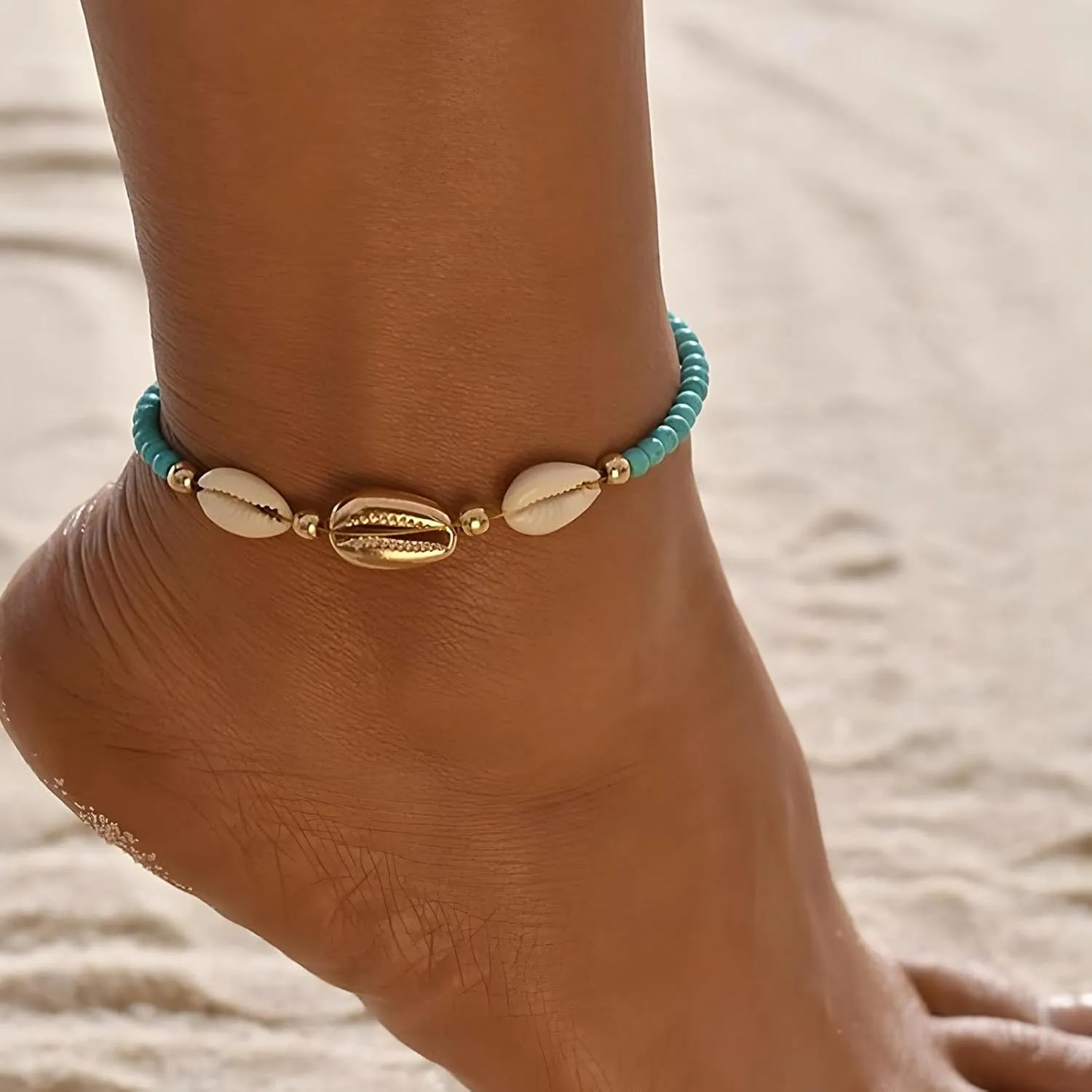 MUYAN Boho Shell Ankle Bracelet for Women Beach Beaded Adjustable Anklet Summer Jewelry