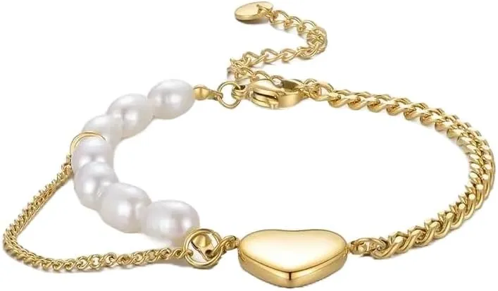 Natural Pearl Heart Bracelet For Women Gold Color Bangle Stainless Steel Jewelry SSS-1018-EN-25