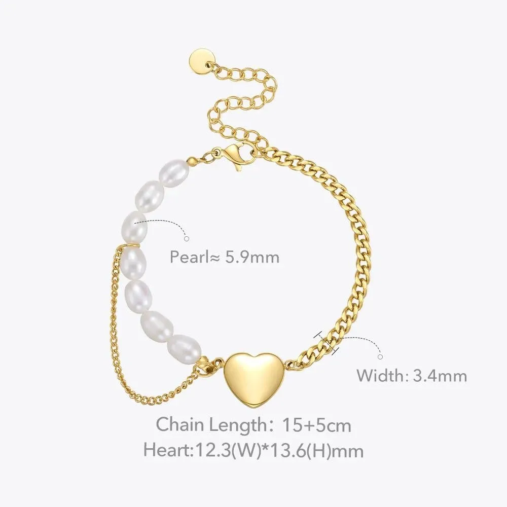 Natural Pearl Heart Bracelet For Women Gold Color Bangle Stainless Steel Jewelry SSS-1018-EN-25