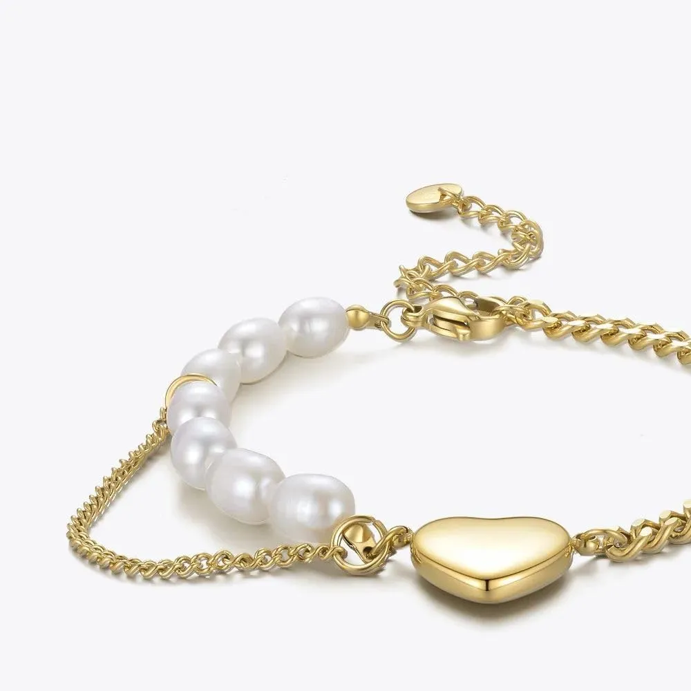 Natural Pearl Heart Bracelet For Women Gold Color Bangle Stainless Steel Jewelry SSS-1018-EN-25