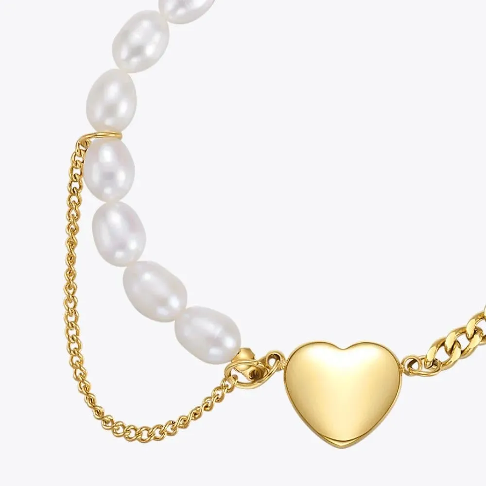 Natural Pearl Heart Bracelet For Women Gold Color Bangle Stainless Steel Jewelry SSS-1018-EN-25