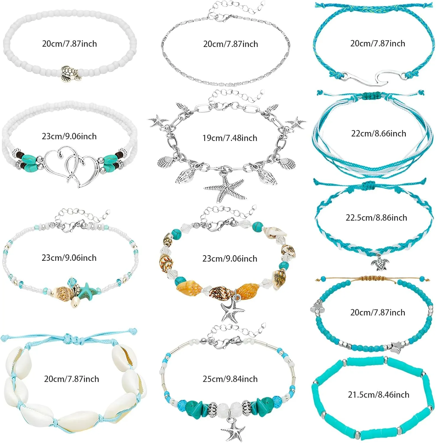 NEWITIN 13 Pieces Woven Silver Ankle Bracelets for Women Adjustable Anklet Boho Beach Anklets Handmade Anklets Set Summer Beach Foot Chain Jewelry for Women