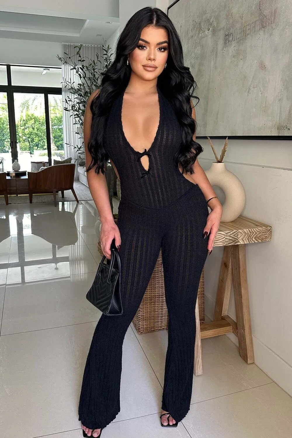 NIFTRIRY One Piece Jumpsuits For Women Halter Back Tied Sexy Velvet Jumpsuit Sleeveless Romper