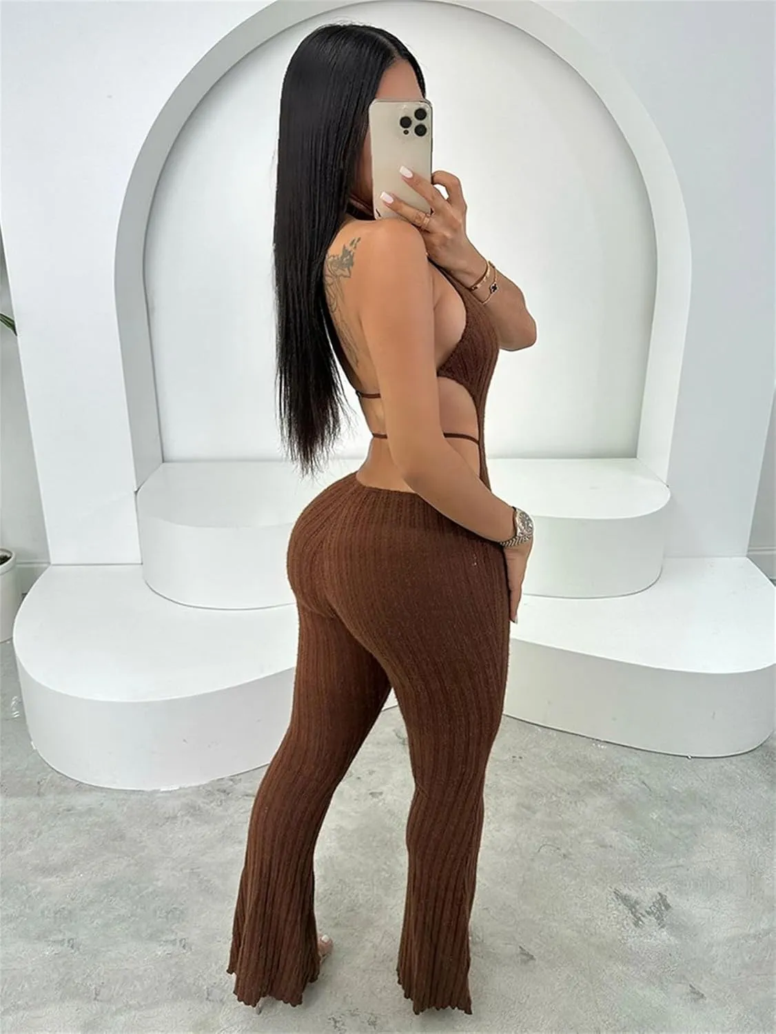 NIFTRIRY One Piece Jumpsuits For Women Halter Back Tied Sexy Velvet Jumpsuit Sleeveless Romper
