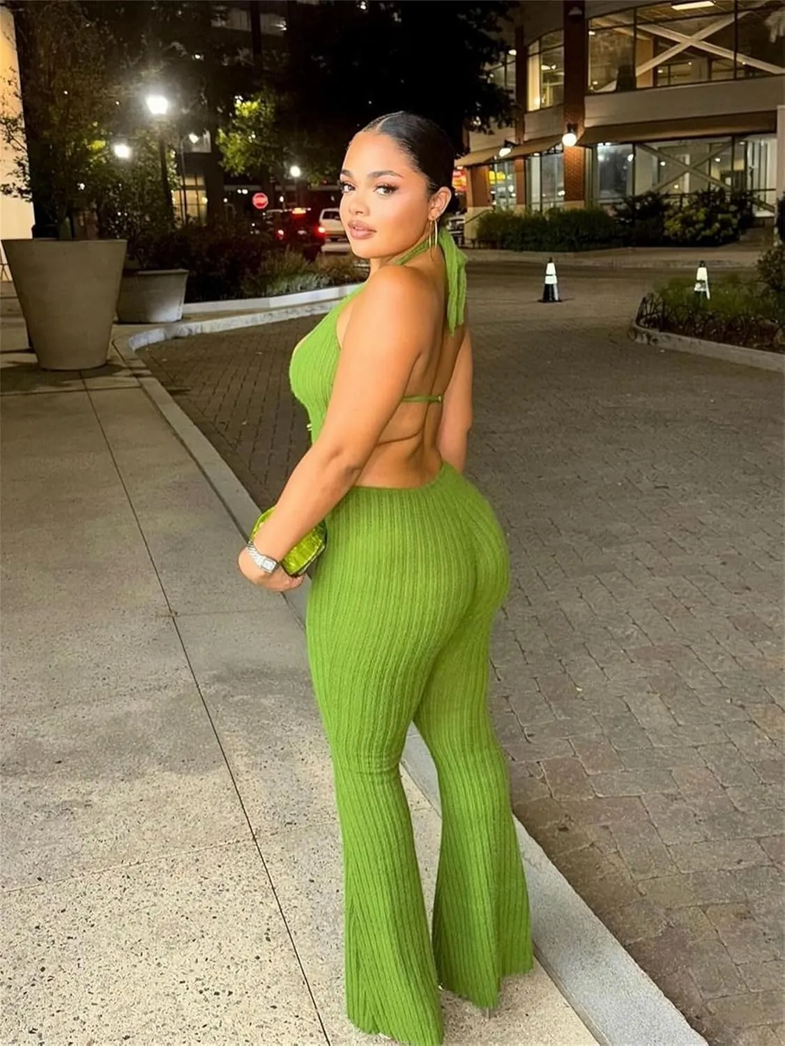NIFTRIRY One Piece Jumpsuits For Women Halter Back Tied Sexy Velvet Jumpsuit Sleeveless Romper