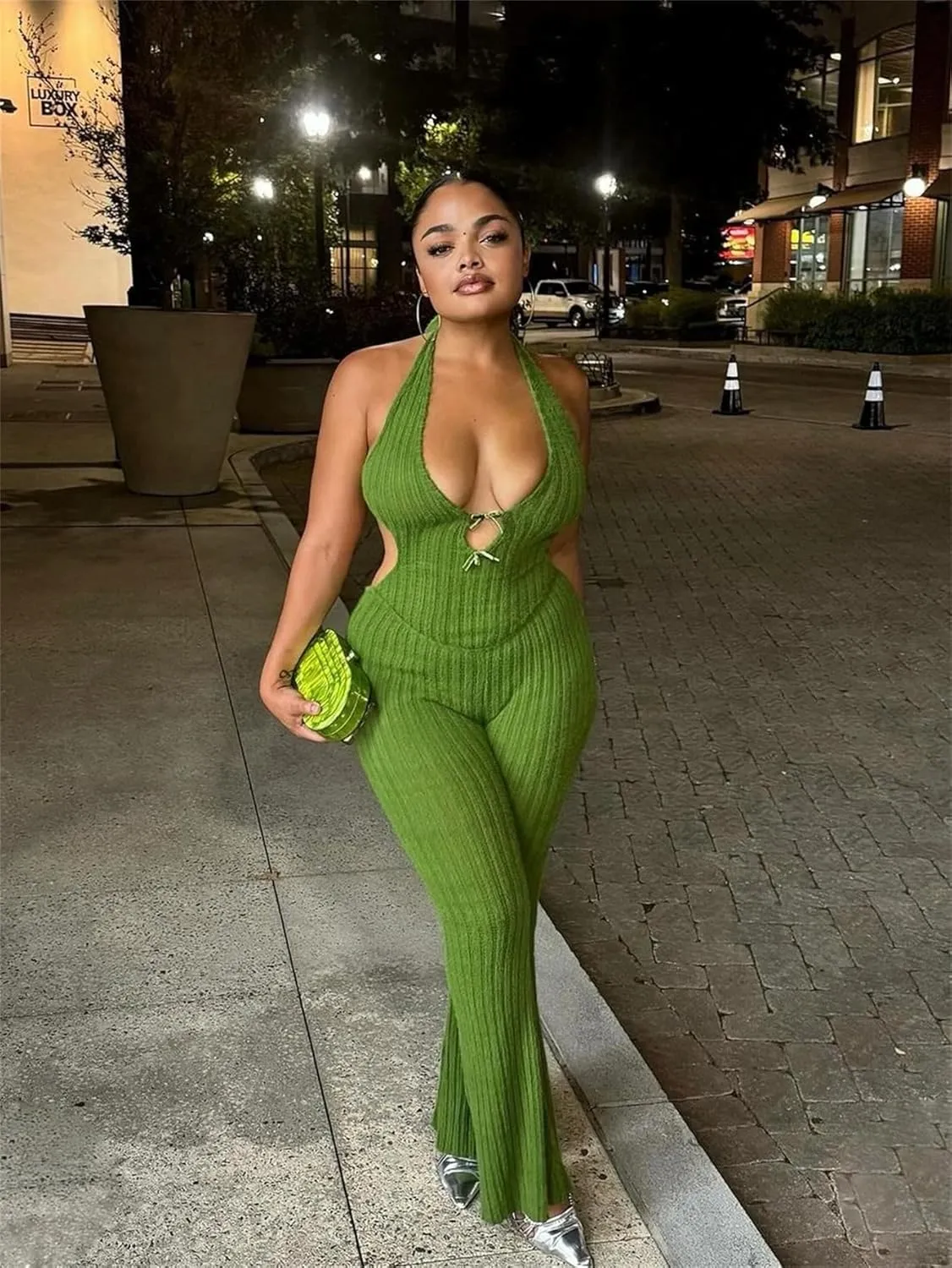 NIFTRIRY One Piece Jumpsuits For Women Halter Back Tied Sexy Velvet Jumpsuit Sleeveless Romper