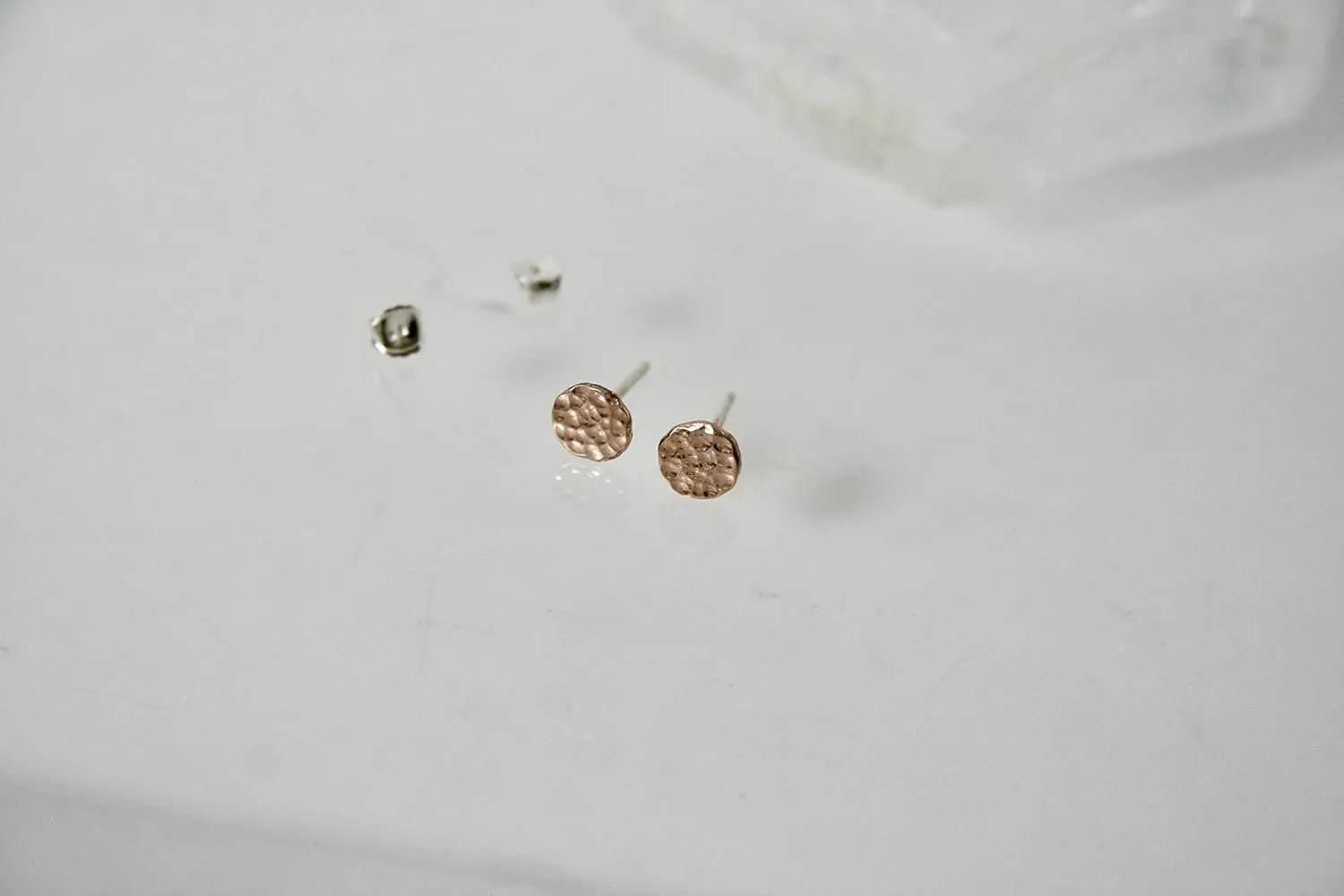 Organic Hammered Rose Gold Filled Circle Stud Earrings,