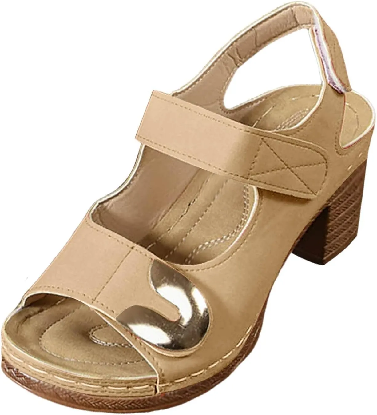 Orthopedic Sandals for Women Casual Chunky Heeled Sandals Peep Toe Slip On Cutout Sandal Hook and Loop Lightweight Walking Footwear Comfortable Dressy Wedge Sandal
