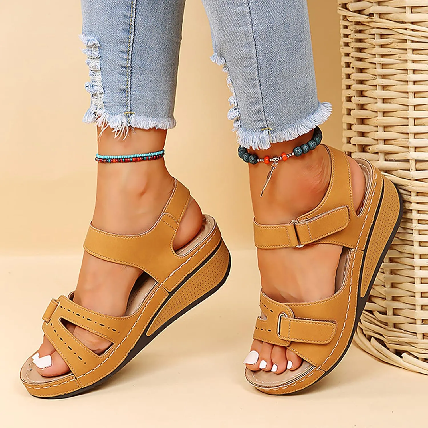 Orthopedic Sandals For Women Open Toe Comfortable Wedges Sandals With Adjustable Strap Causal Daily Walking Ladies Girls