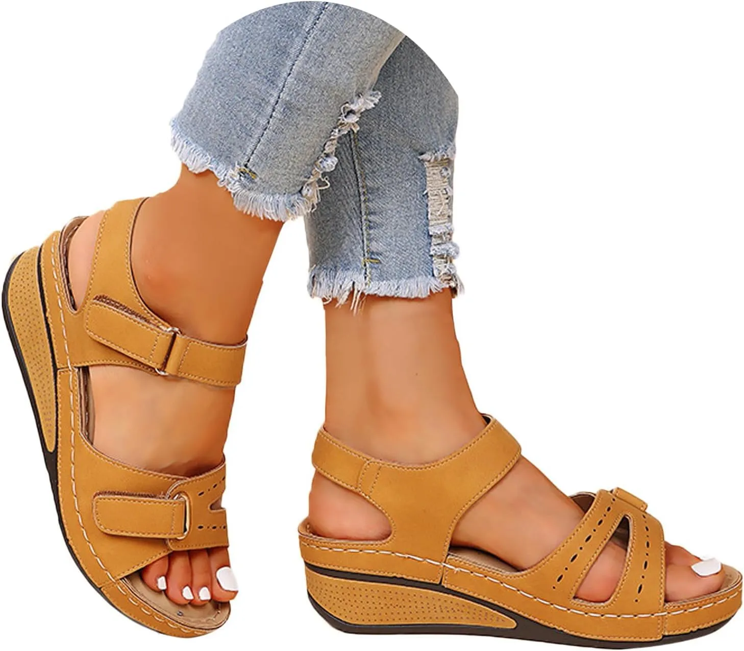 Orthopedic Sandals For Women Open Toe Comfortable Wedges Sandals With Adjustable Strap Causal Daily Walking Ladies Girls