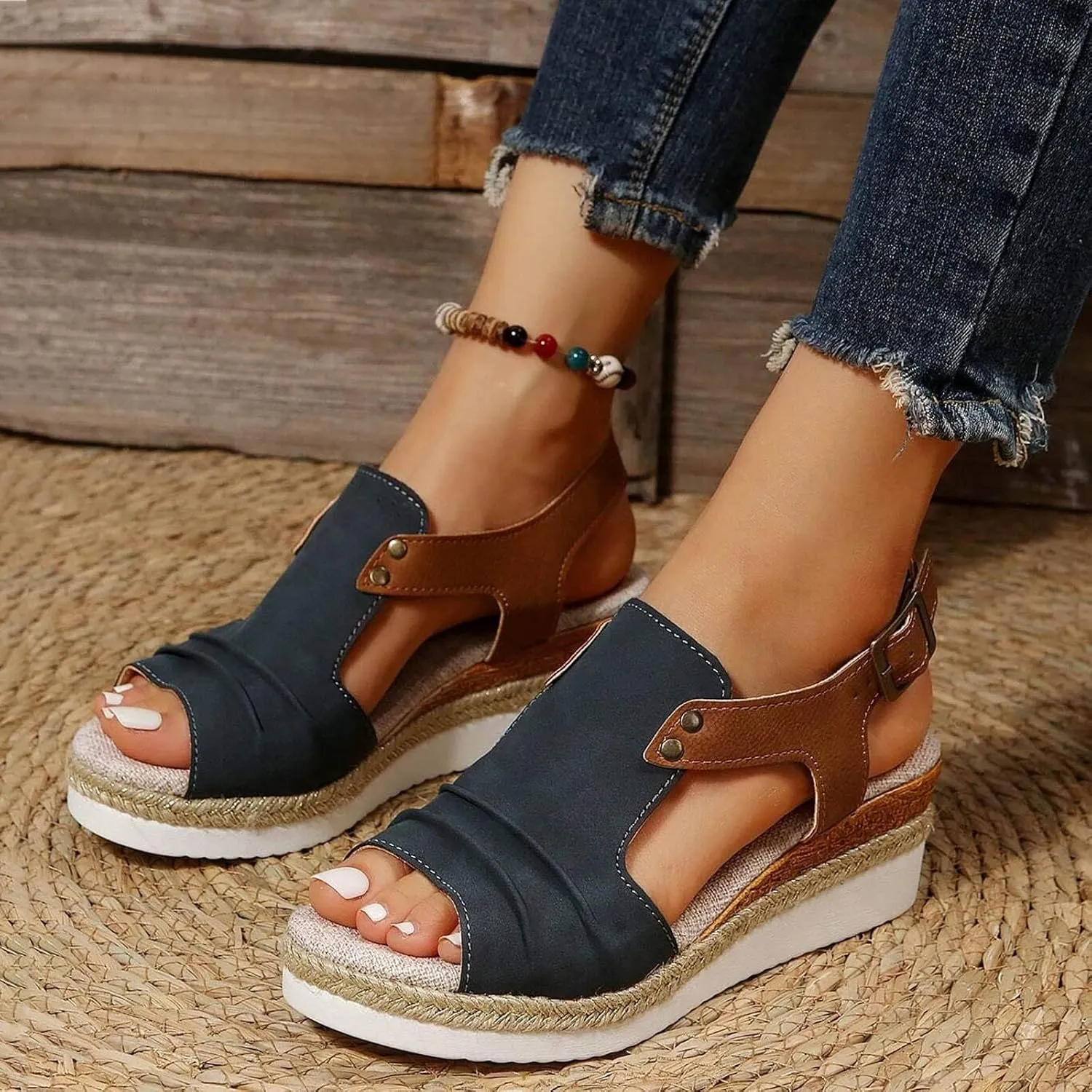 Orthopedic Sandals For Women Women Open Toe Platform Slingback Sandals With Ankle Buckle Vacation Wedge Sandals Heels