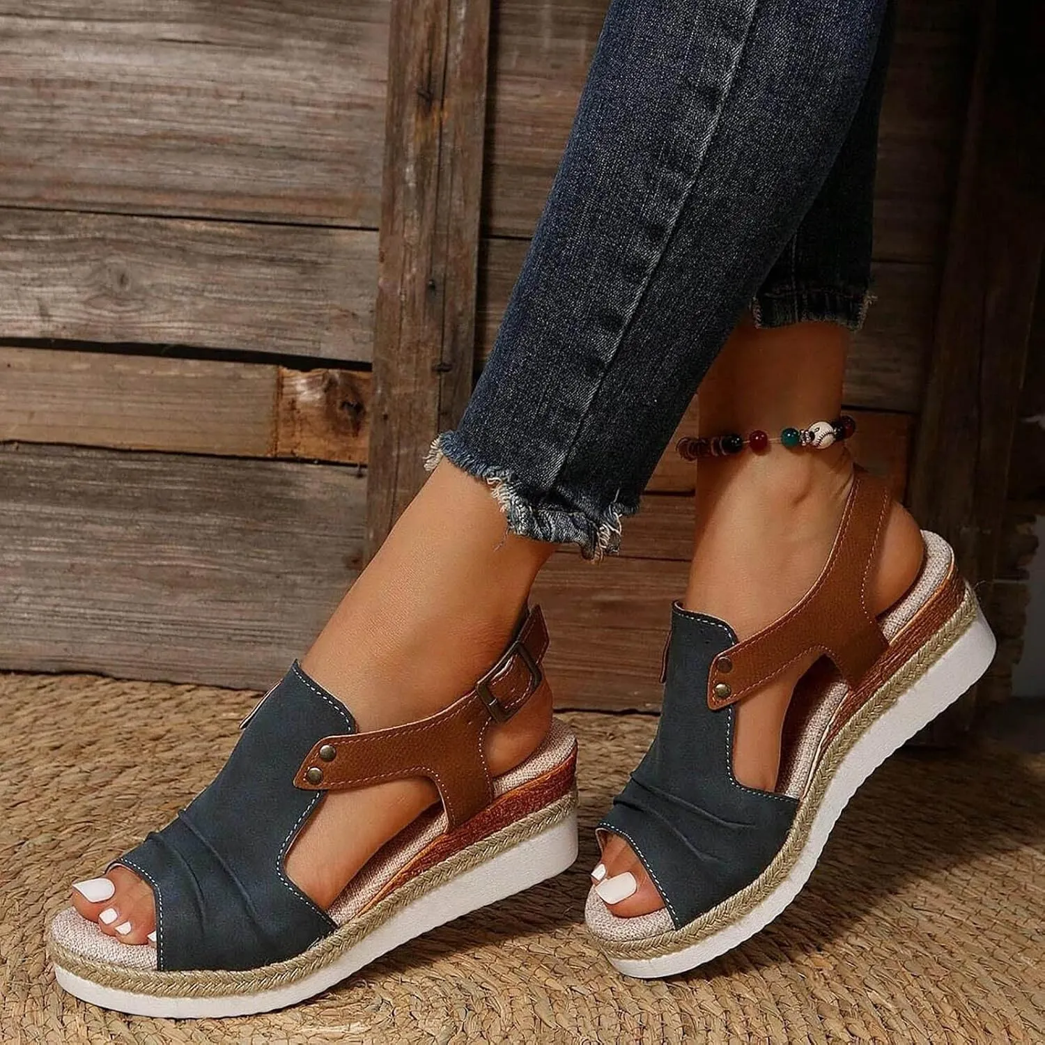 Orthopedic Sandals For Women Women Open Toe Platform Slingback Sandals With Ankle Buckle Vacation Wedge Sandals Heels