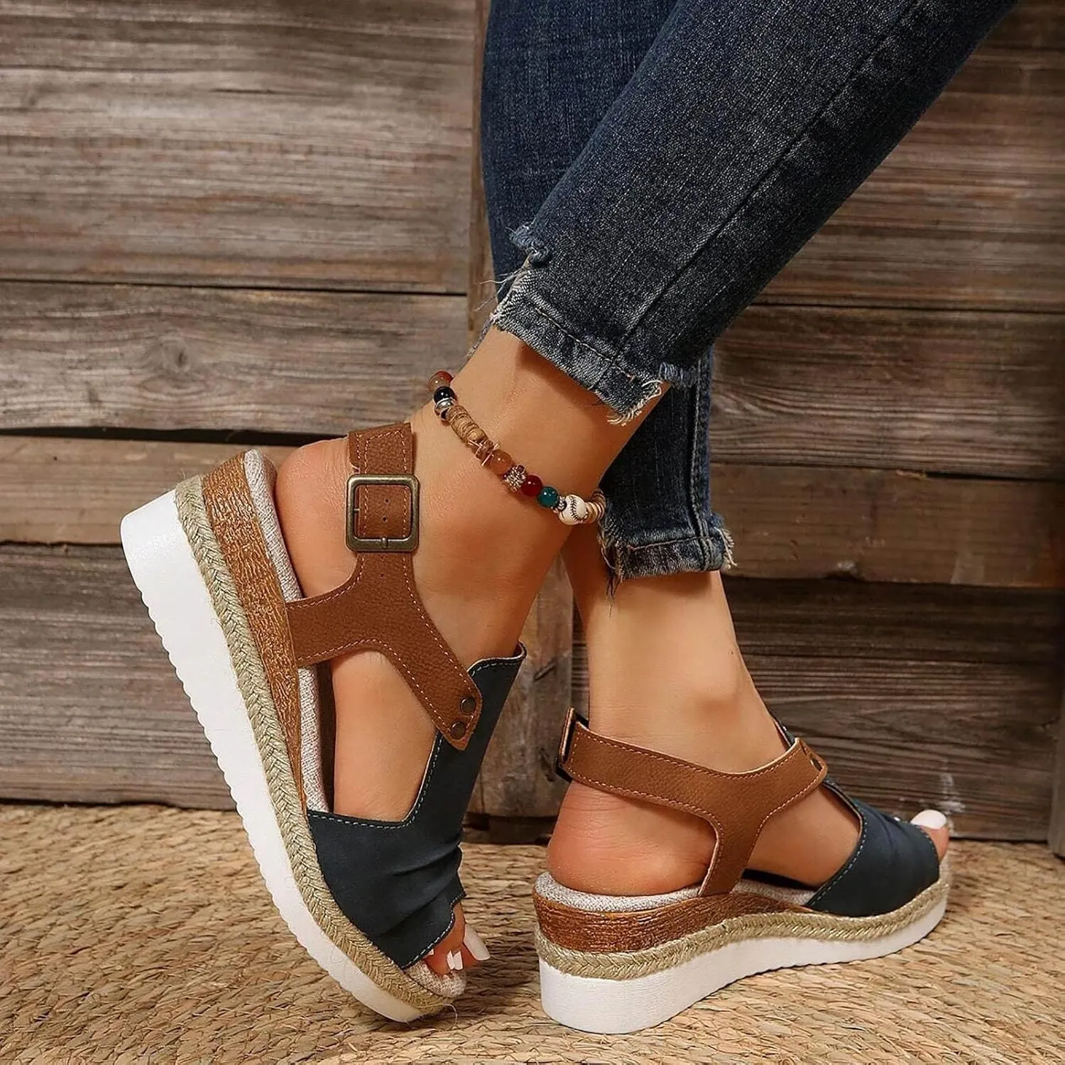 Orthopedic Sandals For Women Women Open Toe Platform Slingback Sandals With Ankle Buckle Vacation Wedge Sandals Heels