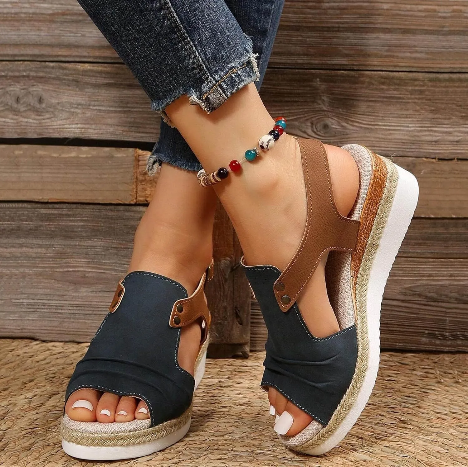 Orthopedic Sandals For Women Women Open Toe Platform Slingback Sandals With Ankle Buckle Vacation Wedge Sandals Heels