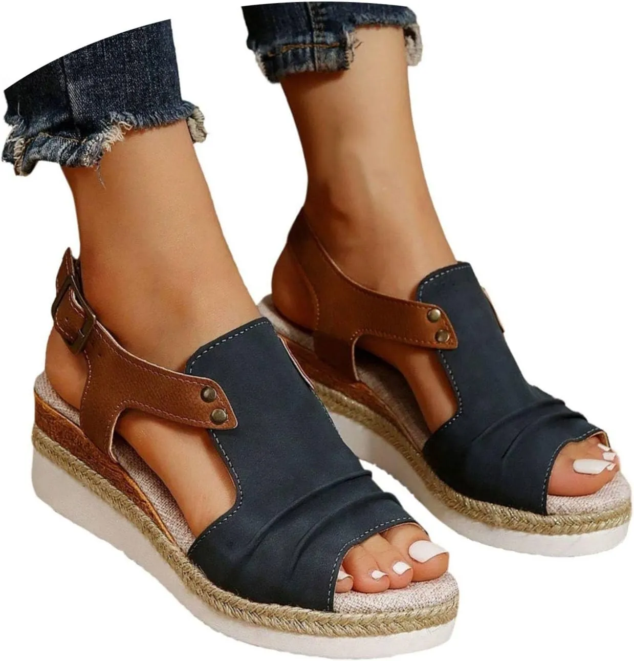 Orthopedic Sandals For Women Women Open Toe Platform Slingback Sandals With Ankle Buckle Vacation Wedge Sandals Heels