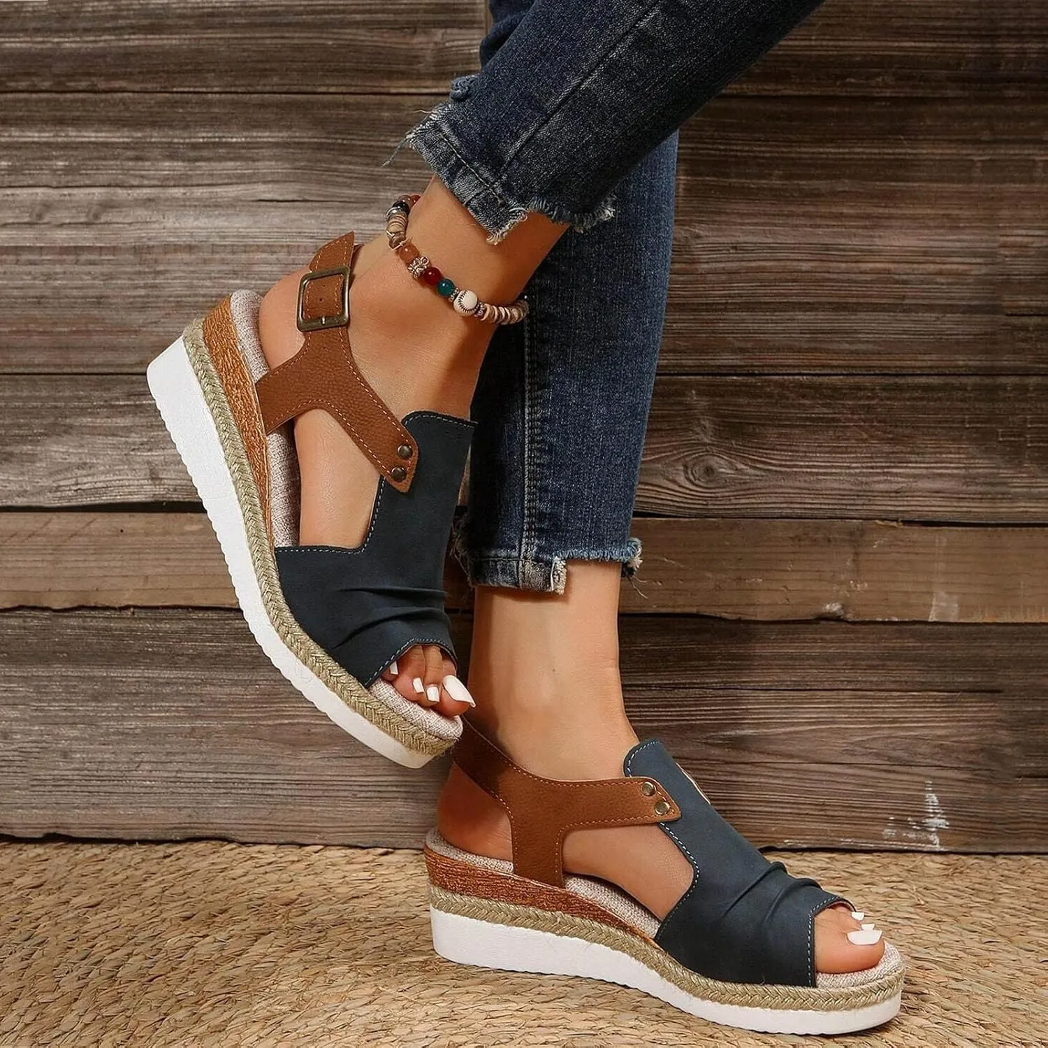 Orthopedic Sandals For Women Women Open Toe Platform Slingback Sandals With Ankle Buckle Vacation Wedge Sandals Heels