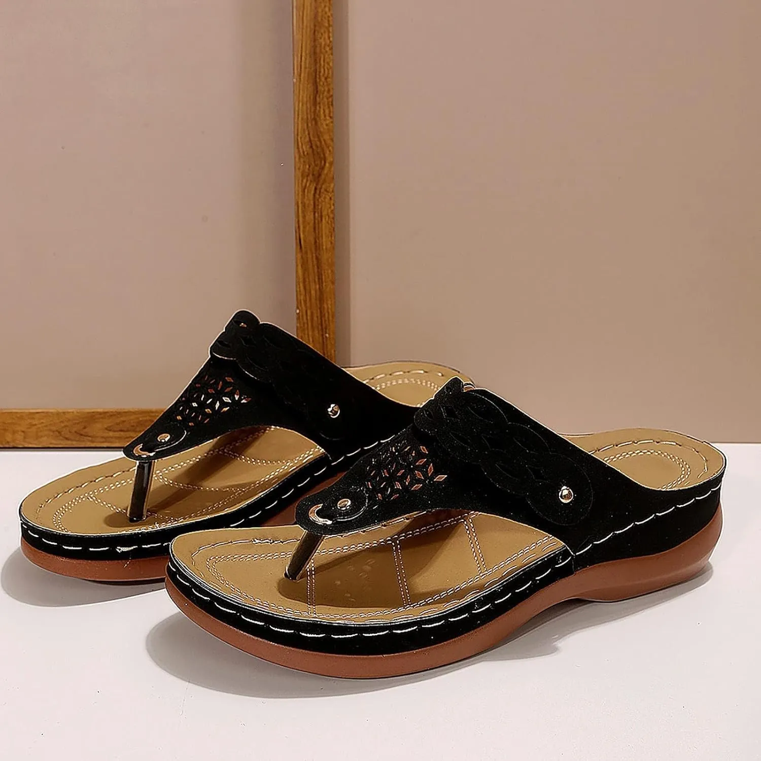 Orthopedic Wedge Sandals for Women Flip Flops Arch Support Wedge Sandals Comfortable Slip on Beach Shoes